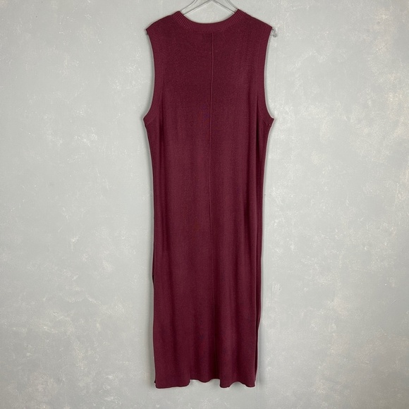 Free People beach size L sleeveless ribbed maxi dress pink side slit crewneck - Picture 6 of 10